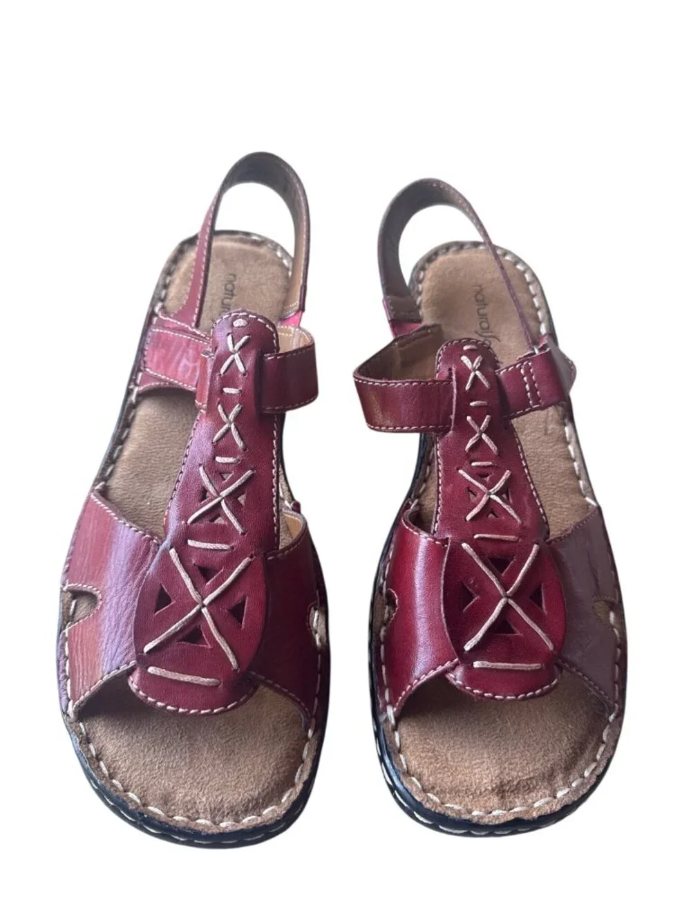 Natural Soul By Naturalizer Red Leather Slingback Sandals Womens 9M Comfort Boho